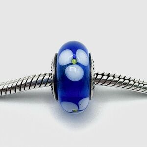 Pandora Murano Glass Blue Flowers Sterling Silver Charm